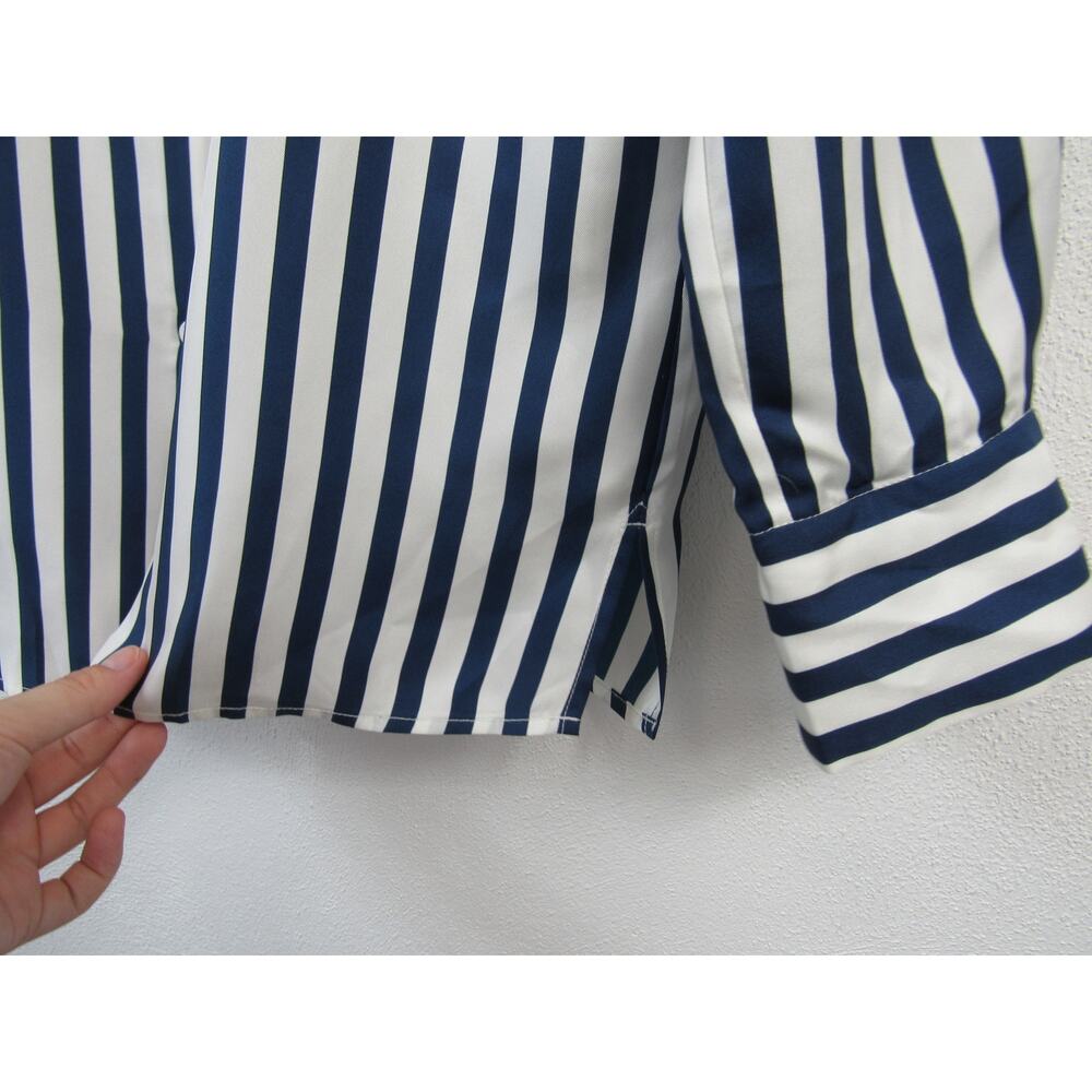 Lilysilk Large Amalfi Stripe Silk Shirt Blue White Pinstripes Silk Blouse Top - Picture 6 of 8